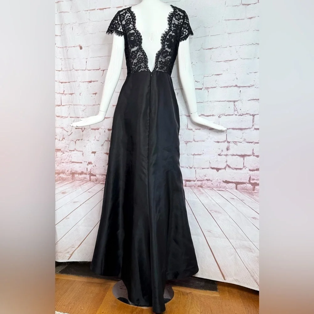 NOIR by Lazaro Black Chantilly Lace Silk Organza Formal Evening Gown Size 12 - Picture 4 of 16